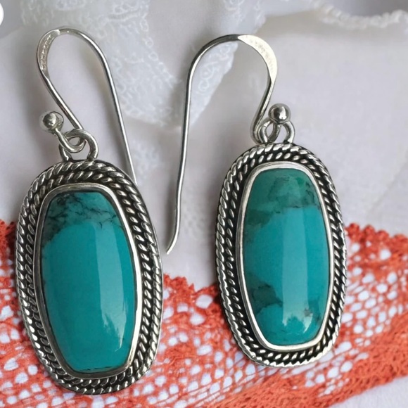 silver Jewelry - Genuine Turquoise Earrings in 925 Sterling Silver